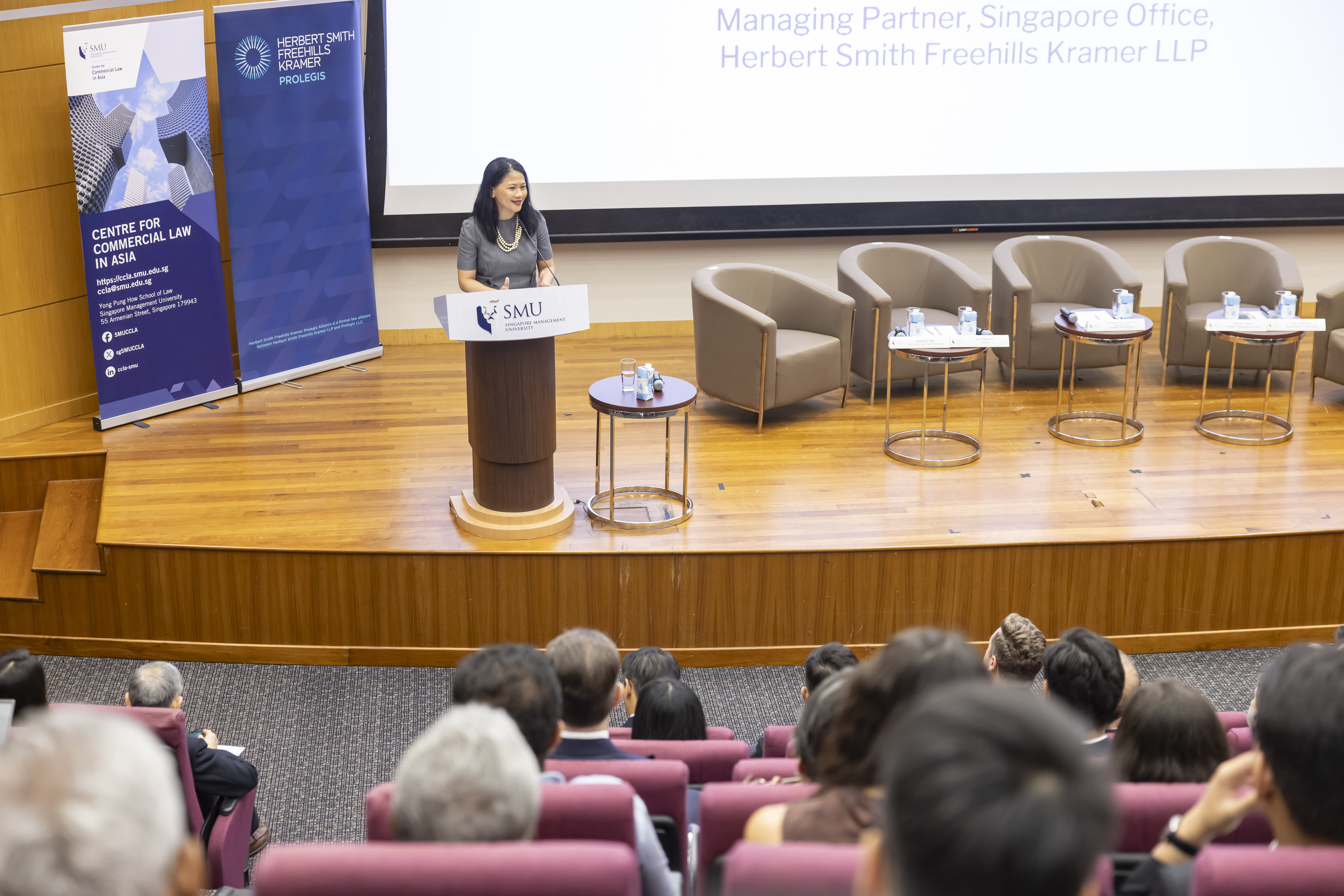 Ms Gitta Satryani, Managing Partner, Singapore Office, Herbert Smith Freehills Kramer LLP, addressing over 300 attendees at the Lecture.