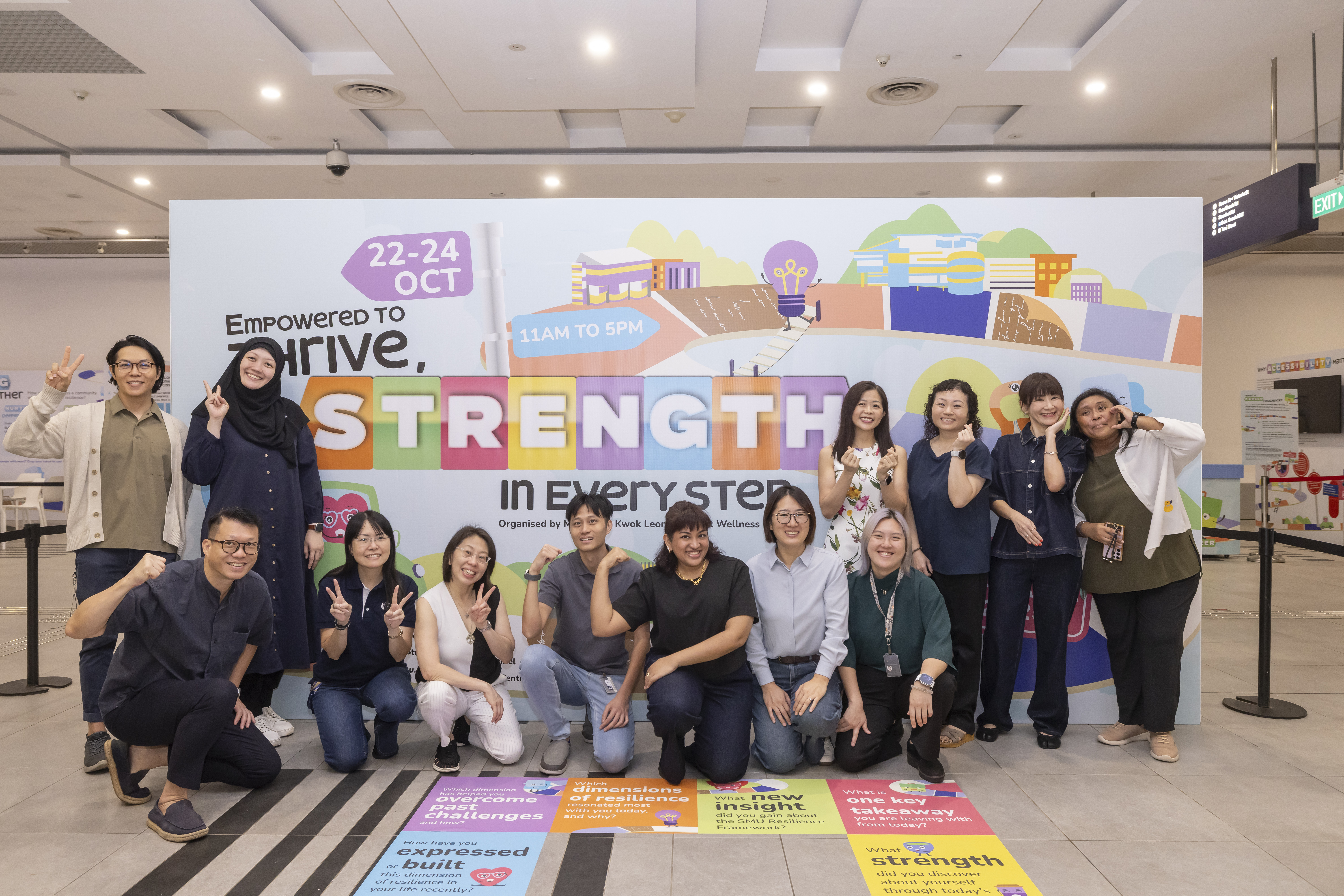 A group shot of Mrs Wong Kwok Leong Student Wellness Centre team members posing to celebrate MHW2025.