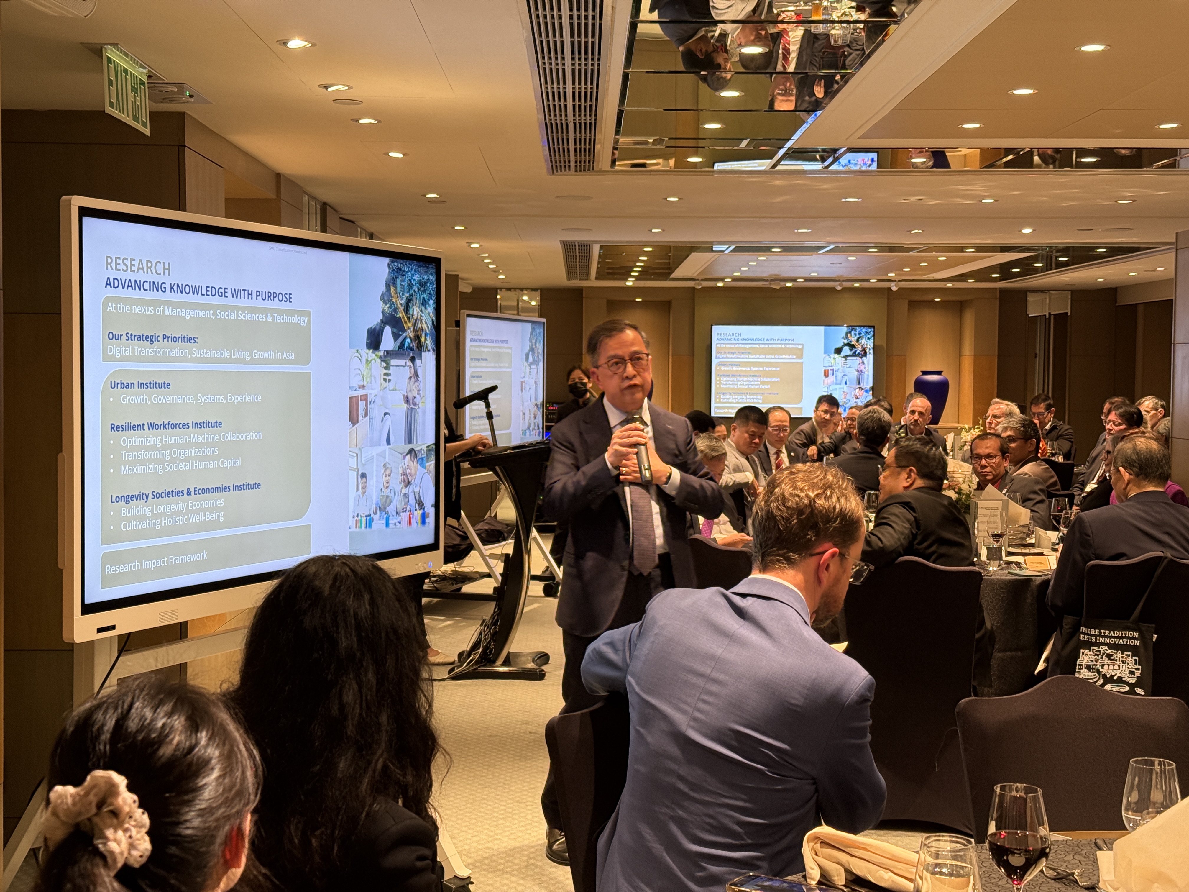 SMU Provost Professor Alan Chan highlighted SMU2030 priorities at the university’s dinner reception during APAIE 2026.