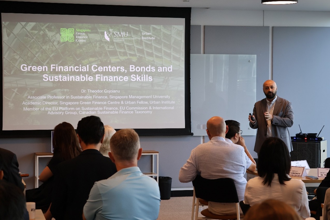 Singapore Management University’s Associate Professor Theodor Cojoianu delivering his masterclass on green and sustainable finance.
