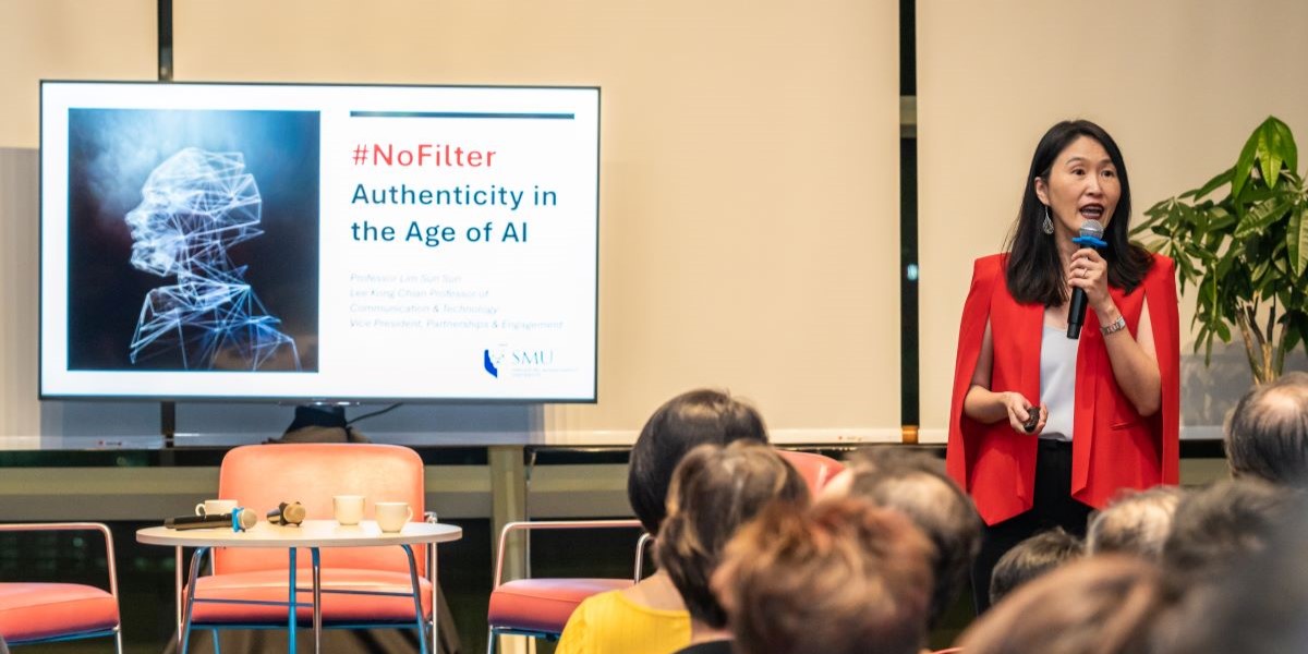 SMU Vice President of Partnerships and Engagement, Professor Lim Sun Sun captivating the audience with her expert sharing session on “#NoFilter: Authenticity in the Age of AI.