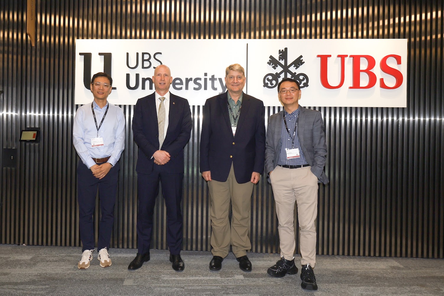 The minds behind the first University of Maryland/SMU/UBS Quant Investment Forum: AI and Finance conference: (L-R): Assoc Prof Jianfeng Hu of SMU, Paul-J Winter (Global Head of Quantitative Research at UBS), Russ Wermers (Director of Center for Financial Policy, University of Maryland) and Keppel Professor in Financial Economics Zhang Hong, who is also Director of SKBI SMU).