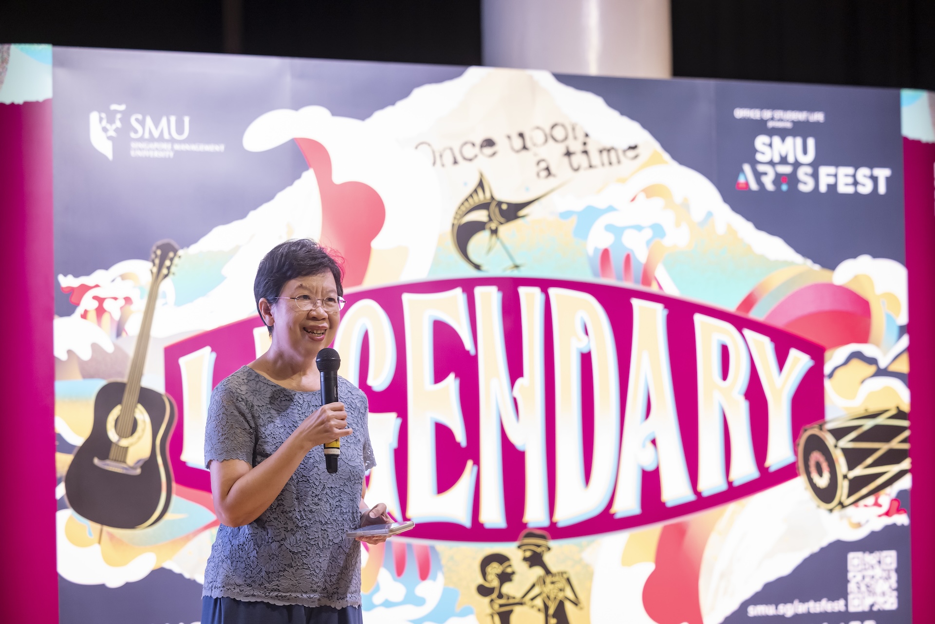 SMU President Professor Lily Kong delivered the welcome address at the Opening Night of SMU Arts Fest.