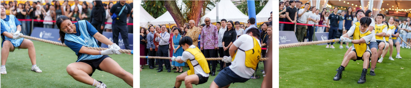 Team representatives, such as SOE and SCIS students above, fought challenging rounds of tug-of-war to win honour for their schools and colleges.
