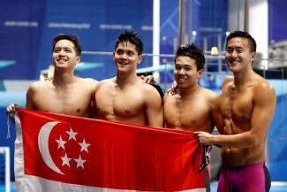From L-R: Danny Yeo, Joseph Schooling, Jonathan Tan and Quah Zheng Wen