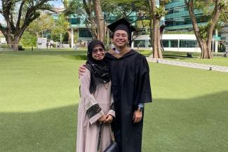 Mr Muhd Wafir, 26, has been working as a customer service specialist at Hubspot since June last year. Pictures show him with his mother, Ms Arniati Asmani, during his convocation ceremony last week. - Photo courtesy of ARNIATI ASMANI