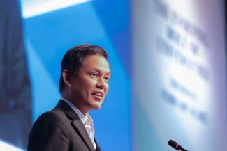 SHARED VISION: Mr Chan Chun Sing spoke at The Straits Times Education Forum at SMU’s Yong Pung How Law School yesterday. - Photo BH by GAVIN FOO