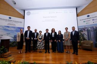 Deputy Prime Minister in a group photo after delivering the keynote address at the GRASFI Conference at Singapore Management University on 2 Sept 2024. (L-R) Executive Director of Global Research Alliance for Sustainable Finance and Investment (GRASFI) Ms Heidi Raubenheimer; Co-Director of Singapore Green Finance Centre (SGFC) Associate Professor of Finance at Singapore Management University (SMU) Hao Liang; Deputy Dean (Research) at SMU’s Lee Kong Chian Business School Prof Kapil R. Tuli; SMU President Prof Lily Kong; Deputy Prime Minister Mr Heng Swee Keat; SGFC Executive Director Ms Nikki Kemp; Deputy Chief Sustainability Officer of the Monetary Authority of Singapore Ms Pamela Lee; Global Head of Sustainability at BNP Paribas Asset Management Ms Jane Ambachtsheer; CEO and Executive Director at Ho Bee Land Mr Nicholas Chua.