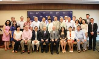 Delegates from Kazakhstan educational establishments with (front row, left to right, from 2nd left), Prof Philip Zerrillo, Prof Tan Chin Tiong, Dr. Assylbek Kozhakhmetov (President, International Academy of Business, Kazakhstan), Prof Arnoud De Meyer and Ms Roza Sembayeva (Head of Analytical Department of the Ministry of Education & Science, Kazakhstan.