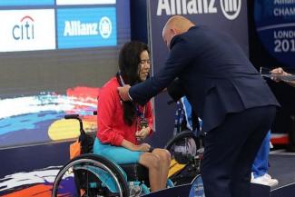 Yip Pin Xiu finishing more than 20 seconds ahead of silver medallist Aly van Wyck-Smart of Canada in the women's 100m backstroke S2 at the World Para Swimming Championships in London on Wednesday. It was her second world title after her 50m freestyle S3 triumph at the 2010 world meet in Eindhoven