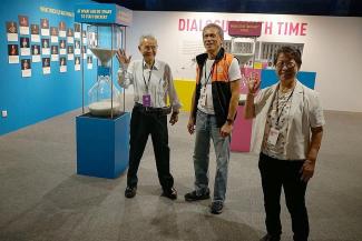 Mr Mike Goh (centre) with fellow senior guides at the Dialogue With Time - Embracing Ageing exhibition at the Science Centre Singapore. PHOTO: COURTESY OF MIKE GOH