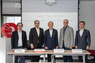 From left: Professor Wang Huaxiang from the School of Physical & Mathematical Sciences at NTU; Praveen Raina, head of group operations and technology at OCBC; David Koh, chief quantum adviser and chief of digital security and technology at MDDI; Professor Valerio Scarani, deputy director of NUS’ Centre for Quantum Technologies; and Associate Professor Zhu Feida, associate dean, partnership & engagement, at SMU’s School of Computing and Information Systems. PHOTO: OCBC