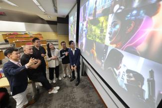 (from left) Assoc Prof Mark Chong, Laurent Thevenet, and undergrads from the SMU-X course - Storytelling for Organisations & Brands. Photo credit: Lianhe Zaobao