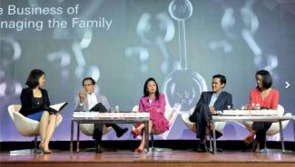HSBC Private Bank's Michelle Lau (extreme left) with the family behind Banyan Tree Holdings - (from left) founders Ho Kwon Ping and Claire Chiang and their children, Ho Ren Hua and Ho Ren Yung