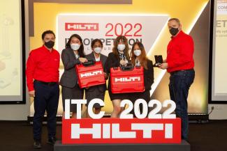 Team CISA from SMU clinched the first runner-up position at the Hilti IT Competition 2022. (L-R) Lee Wai-Meng, Head of IT Asia, Hilti; Angela Lorenza Tjandra, Manikandan Isha, Sheena Loo, Huang Ching Wen, and Dr Thomas Rhomberg, Chief Cybersecurity Officer, Hilti. (Photo: Hilti)
