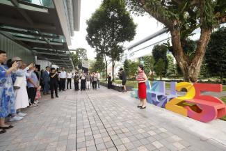 SMU's professor Lily Kong giving the opening remarks at the garden