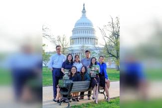 he team from SMU that won the 2025 Jessup Moot in Washington DC: (standing, from left) Mr Alexander Kamsany Lee, Ms Fu Qiyuan, Ms Lovein Sui, Associate Professor Chen Siyuan; (seated, from left) Ms Raelee Toh, Ms Erica Wee, Ms Elizabeth Ho, Ms Genieve Wu. PHOTO: COURTESY OF CHEN SIYUAN