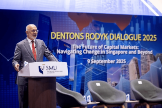 Former DBS chief executive Piyush Gupta delivered a keynote address at the Dentons Rodyk Dialogue 2025. PHOTO: DENTONS RODYK & DAVIDSON