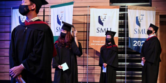 Graduates at SMU's Class of 2020 graduation ceremony at the Yong Pung How School of Law on Dec 15.ST PHOTO: KUA CHEE SIONG