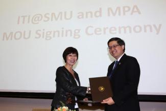 The signatories at the signing ceremony were Mr Lam Yi Young, Chief Executive of MPA (right) and Associate Professor Annie Koh, SMU’s Vice President, Business Development and External Relations, and Academic Director of ITI@SMU (left).