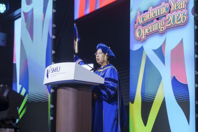 President Professor Lily Kong sharing her speech to the freshmen