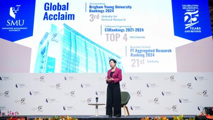 SMU President Prof Lily Kong delivering her State of the University Address 2025