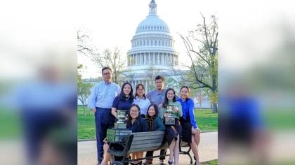 he team from SMU that won the 2025 Jessup Moot in Washington DC: (standing, from left) Mr Alexander Kamsany Lee, Ms Fu Qiyuan, Ms Lovein Sui, Associate Professor Chen Siyuan; (seated, from left) Ms Raelee Toh, Ms Erica Wee, Ms Elizabeth Ho, Ms Genieve Wu. PHOTO: COURTESY OF CHEN SIYUAN